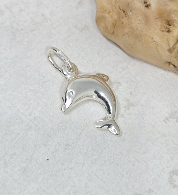925 GENUINE Sterling Silver Dolphin Charm, Puffy Dolphin Charm