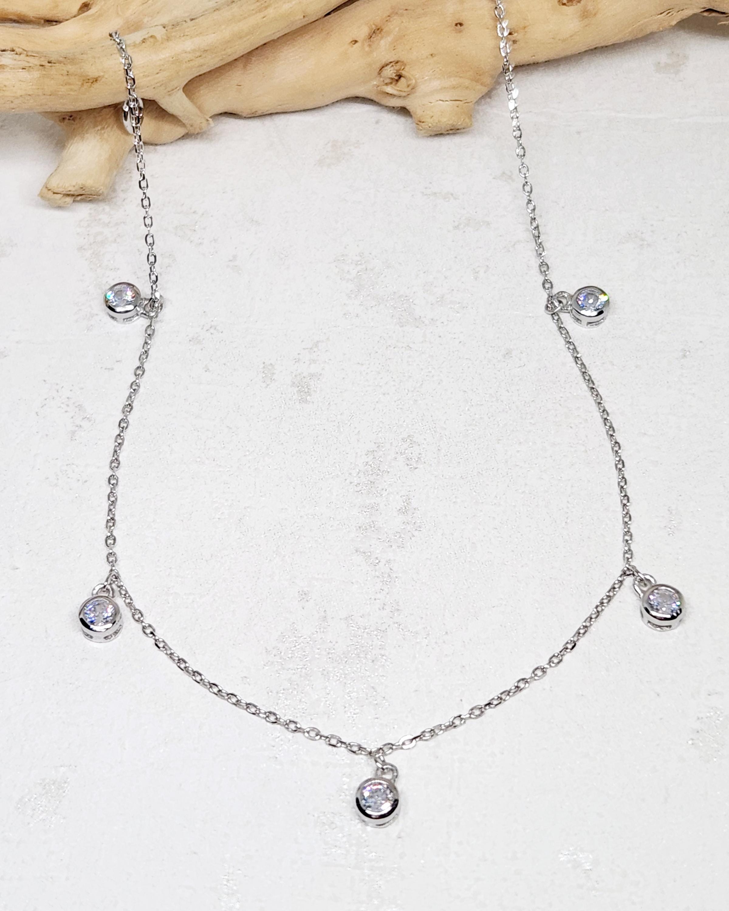 925 GENUINE Sterling Silver Anklet, Silver Charm Anklet, Silver Cable Link Anklet, Clear Cubic Zirconia Stone Anklet, Dainty Anklet, 9-10"