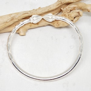 925 GENUINE Sterling Silver Bangle, Large Solid Bangle, Hand Carved Bangle, Cocoa Pod Bangle, Tulip Head Bracelet, West Indian Jewelry