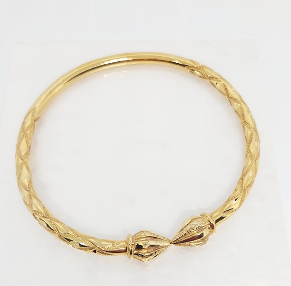 14K Yellow Gold VINTAGE Bracelet, Cocoa Head Gold Bangle, EXTRA