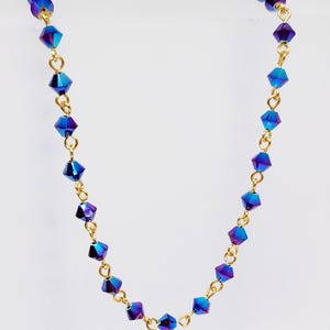 10K Yellow Gold Jet Bead Bracelet, Purple Iridescent Bead, Purple Bead Anklet, Maljo Beads, West Indian Jewelry, Hand Strung Jewelry