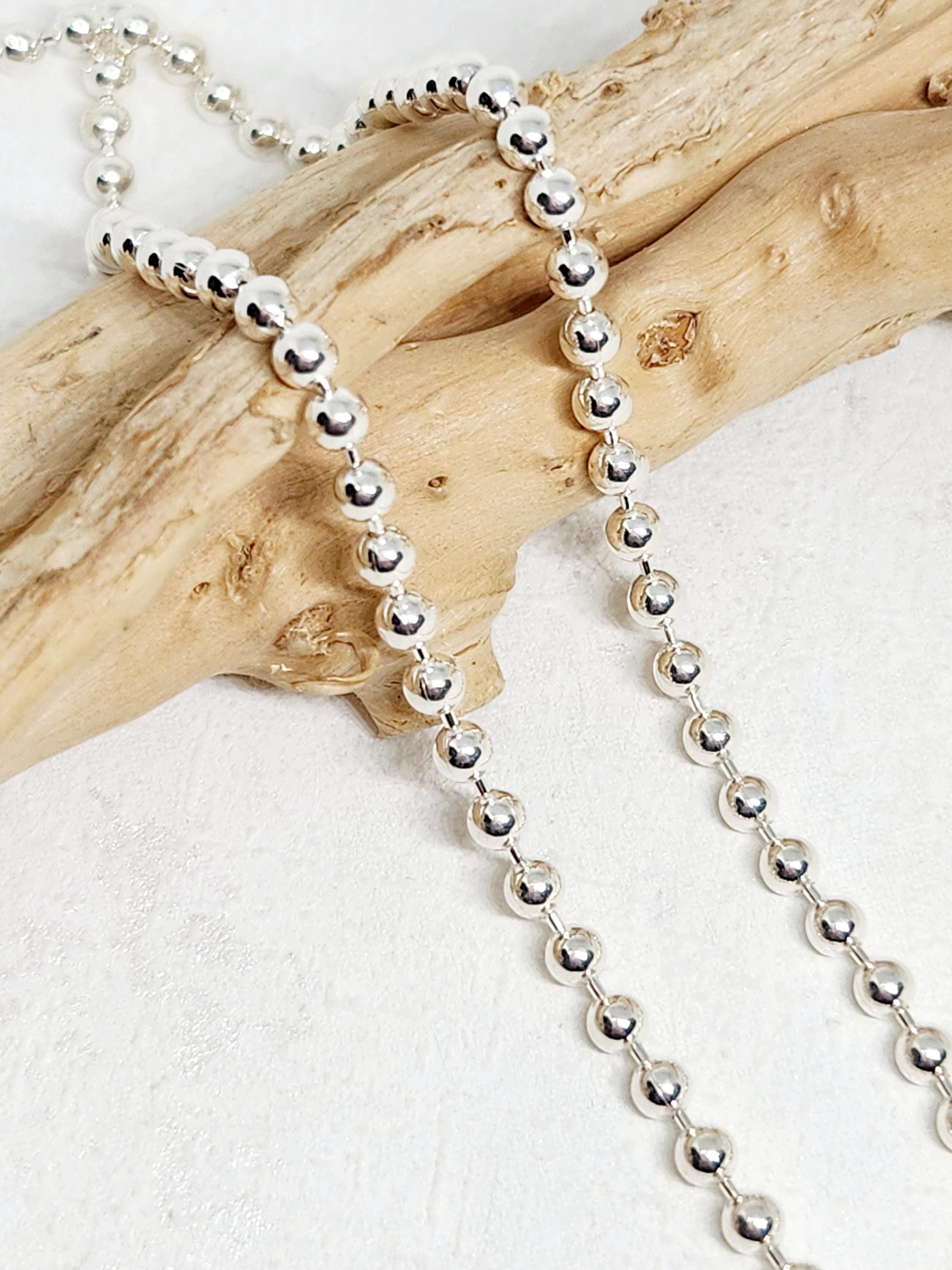 925 GENUINE Sterling Silver Ball Necklace, SOLID Ball Necklace, Solid Silver Necklace, Unisex Necklace, Necklace for Dog Tag, 3mm diameter