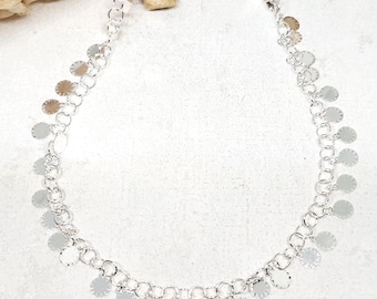 925 GENUINE Sterling Silver Charm Anklet, Silver Circle Anklet, Silver Ladies Anklet, Gift for her, Gift for Friend, Anklet Jewelry, 10-11"