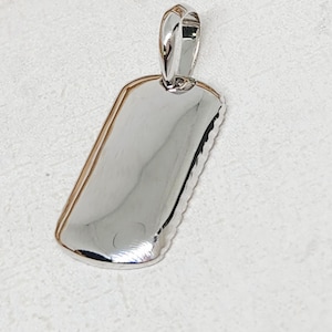 Äkta 925 sterlingsilverbricka, polerad silverhundbricka, massivt rektangulärt hänge, graverbar platta, silver-ID-bricka, hjärtbricka, 24 x 14 mm