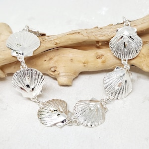925 GENUINE Sterling Silver Shell Bracelet, Silver Ocean Jewelry, Silver Sea Shell Jewelry, Nautical Bracelet, Summer Jewelry, 7 1/4&quot; length