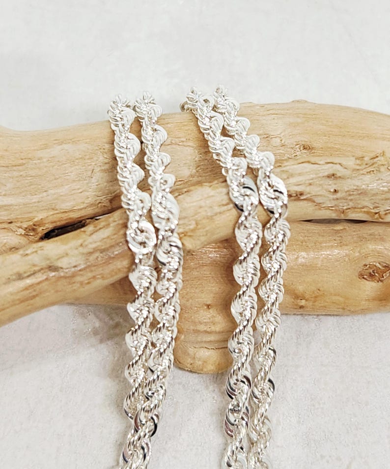 Reflector Rope Chain 925 GENUINE Sterling Silver Rope Necklace, Shiny Silver Necklace ...