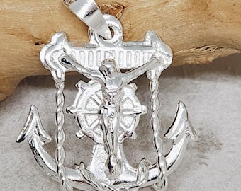 925 Echt Sterling Silber Klein Anker Anhänger, Silber Kruzifix Anhänger, religiöse Charme, Nautische Charme, Jungen Schmuck, 18 mm x 20 mm
