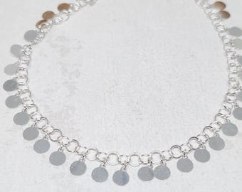 925 GENUINE Sterling Silver Charm Anklet, Silver Circle Anklet, Silver Ladies Anklet, Gift for her, Gift for Friend, Anklet Jewelry, 10-11"