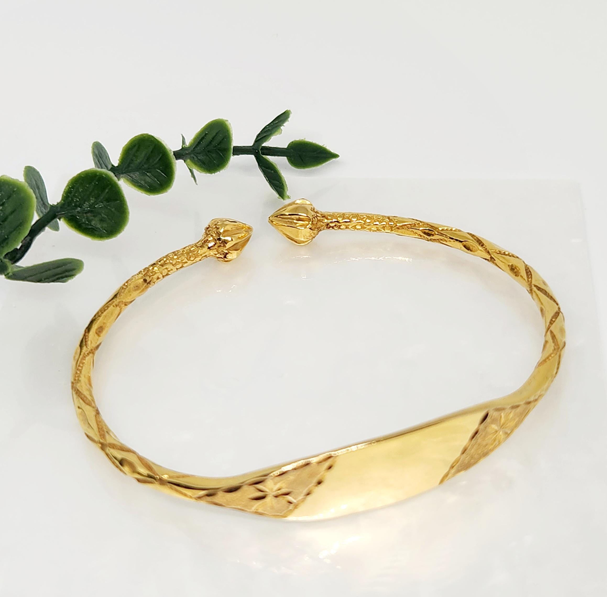 10K Yellow Gold VINTAGE ID Bangle, Gold Hand Carved Bangle, Gold