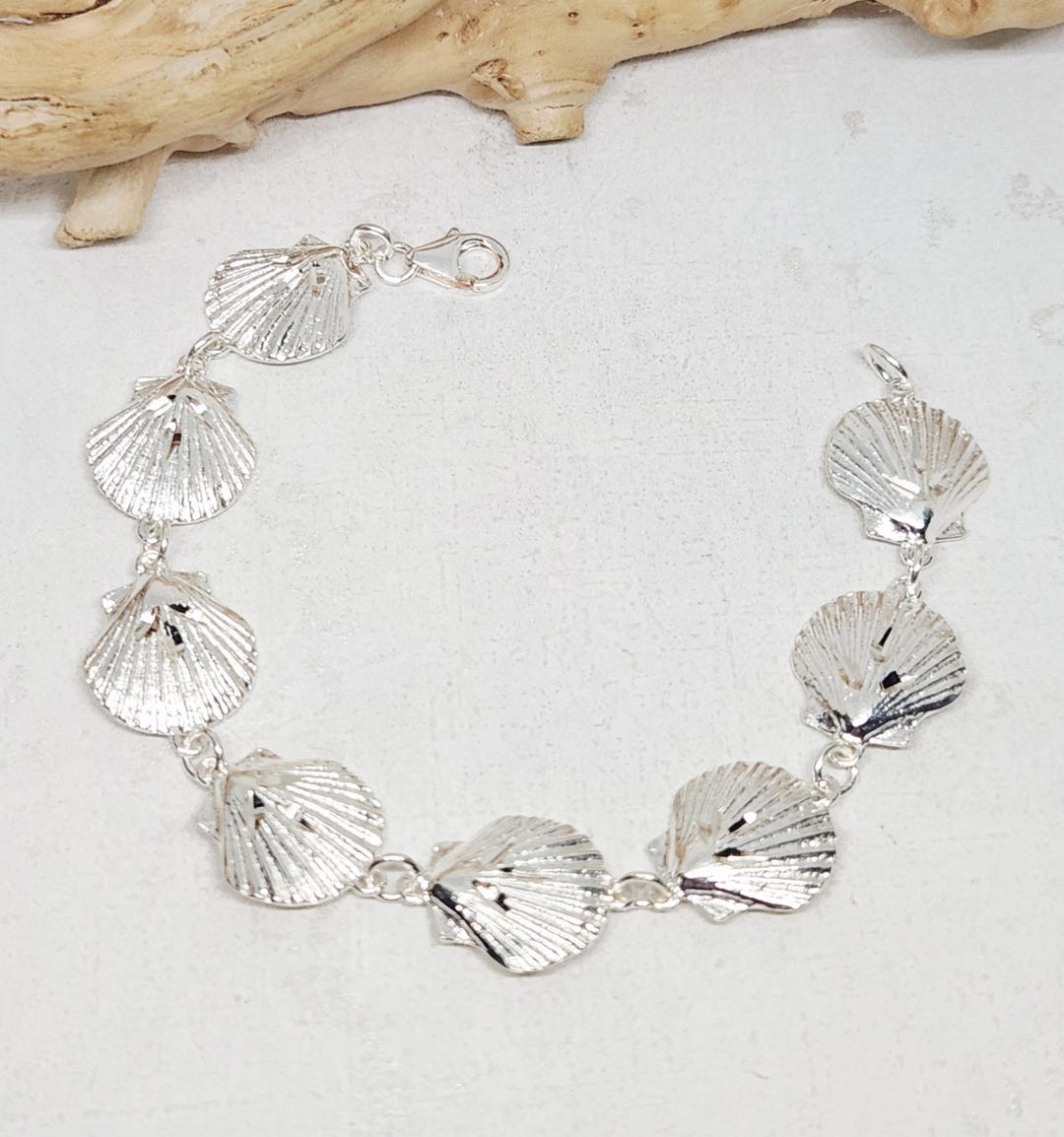925 GENUINE Sterling Silver Shell Bracelet, Silver Ocean Jewelry ...