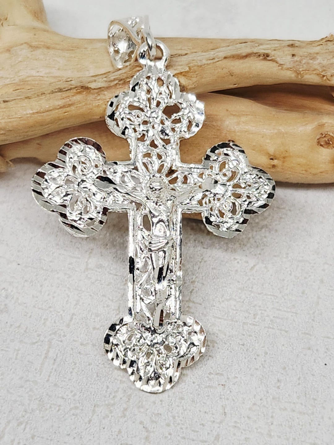 925 GENUINE Sterling Silver Cross Charm, Silver Crucifix Charm, Silver ...