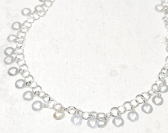 925 GENUINE Sterling Silver Charm Anklet, Silver Heart Anklet, Heart Jewelry, Anklet Jewelry, Dainty Jewelry, Gift for her, 10-11" long