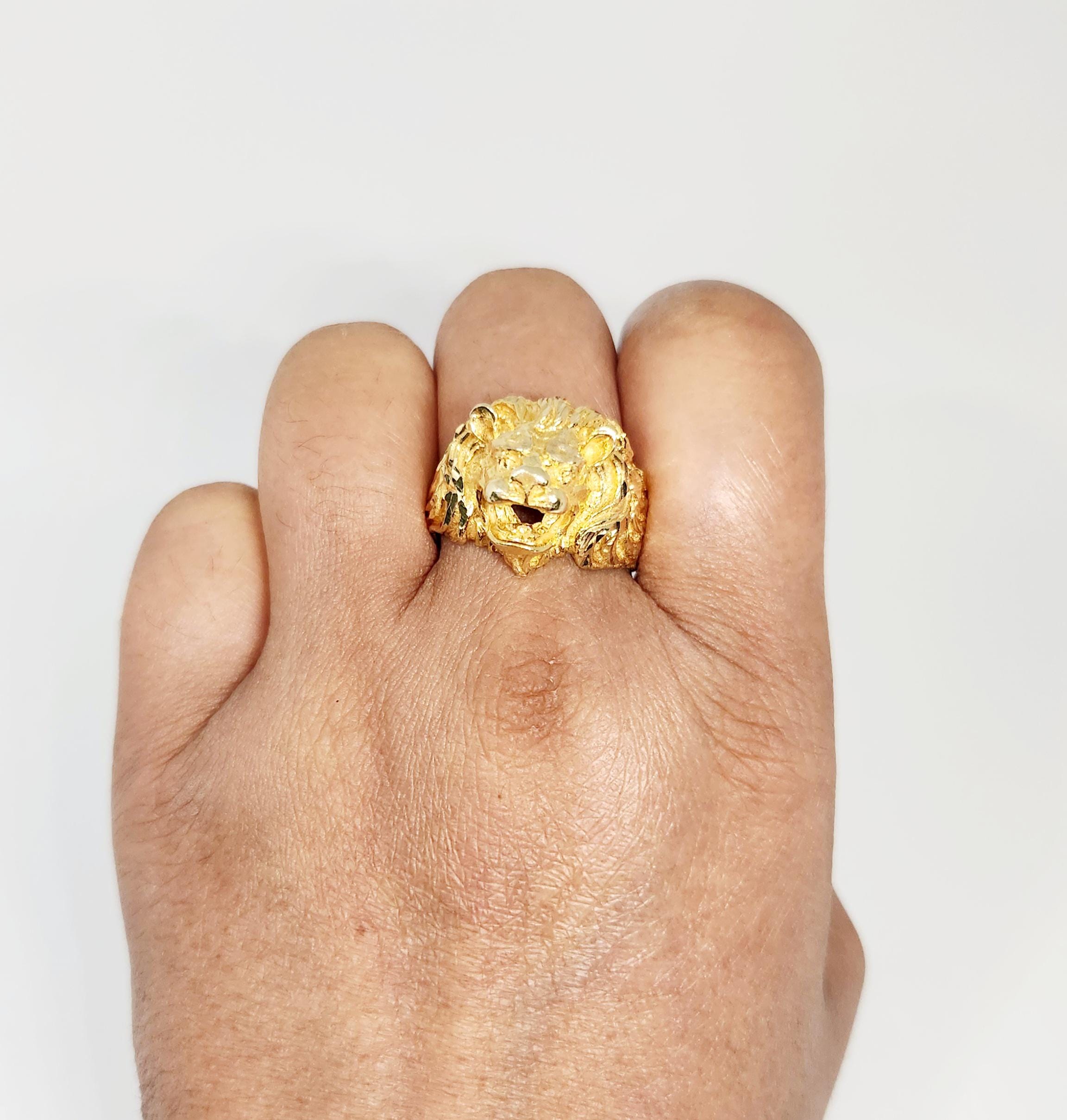 10Kイエローゴールドヴィンテージライオンリング、ゴールドレオリング