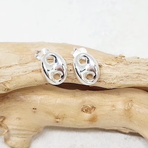 925 GENUINE Sterling Silver Mariner Puff Stud Earrings, Silver Small Puffy Earrings, Mariner Link Earrings, Oval Link Studs, 8MM x 7MM