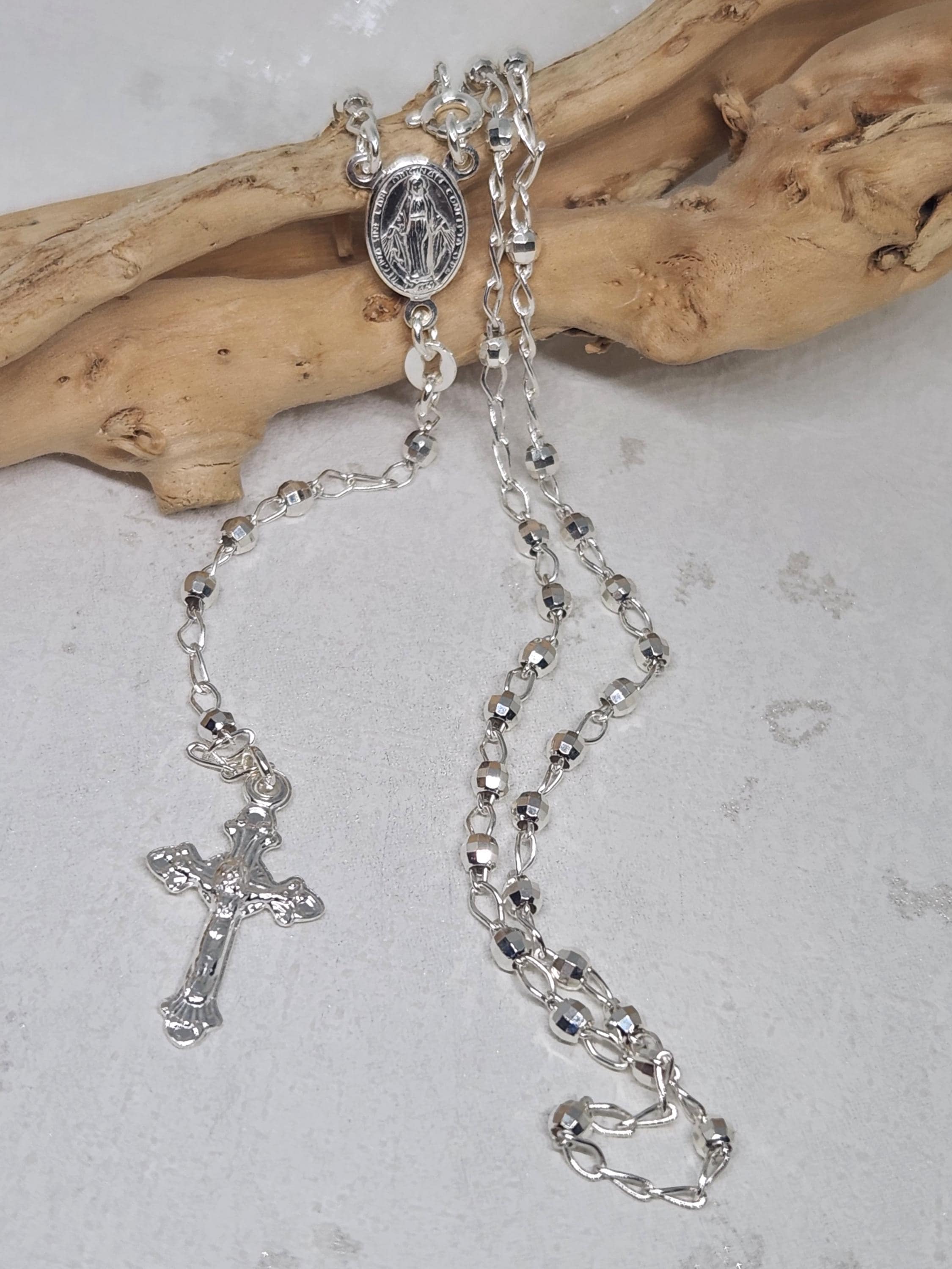 925 GENUINE Sterling Silver Rosary Necklace, Virgin Mary