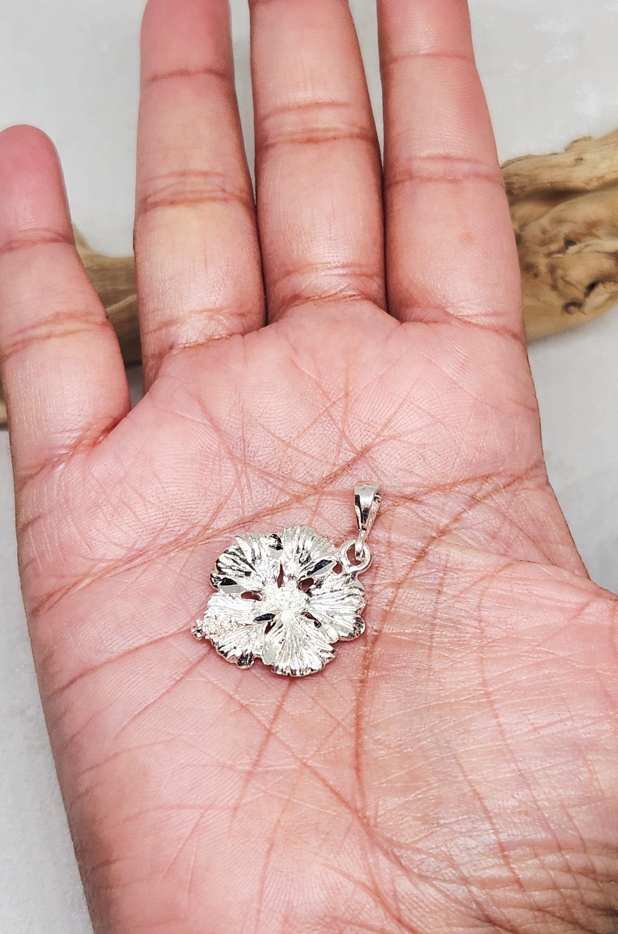 925 Genuine Sterling Silver Flower Pendant, Silver Hibiscus Pendant ...