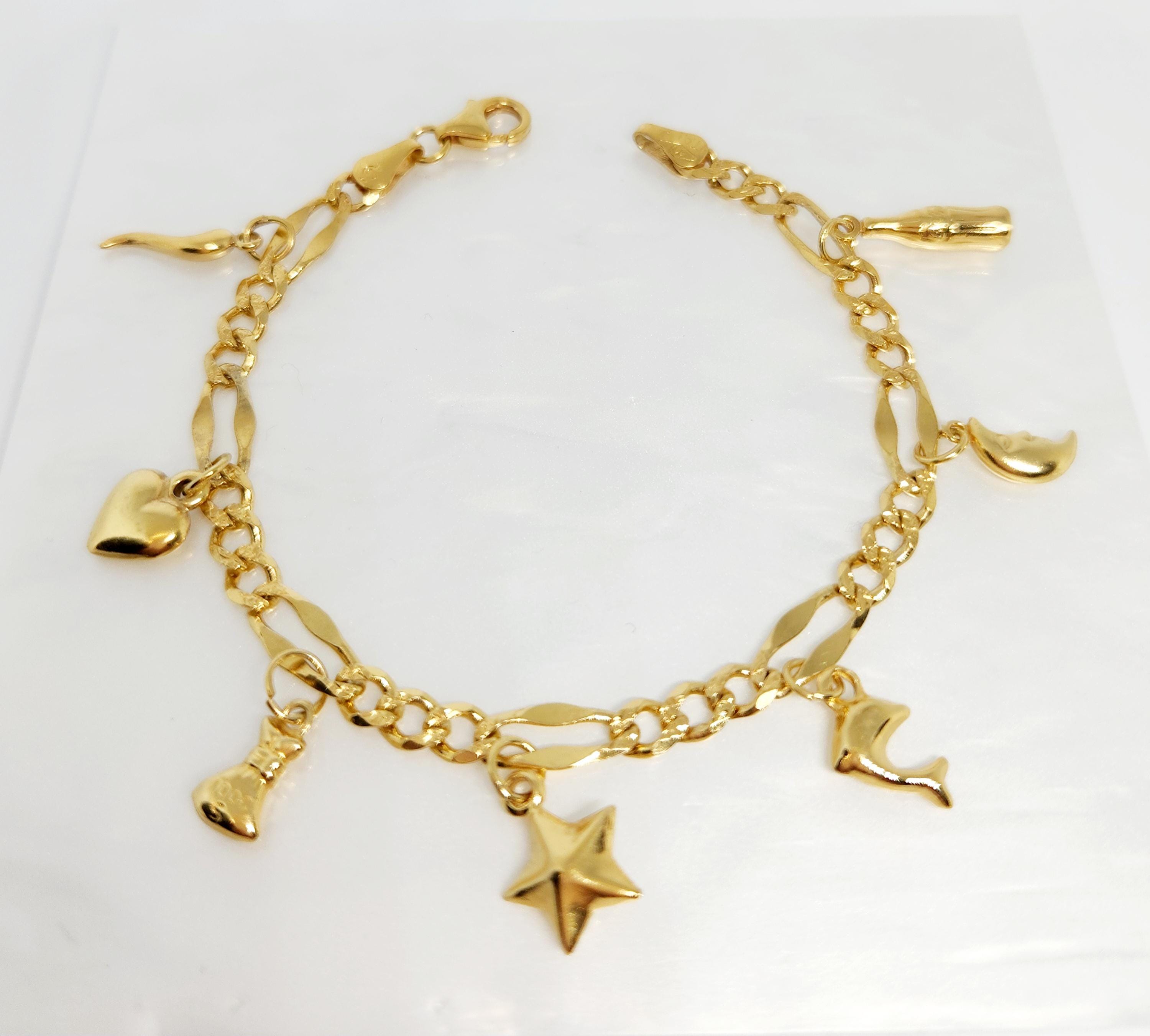 アクセサリー vintage Figaro chin charm bracelet 10K Yellow Gold VINTAGE Charm Bracelet, Gold Figaro Bracelet