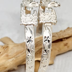 925 GENUINE Sterling Silver SOLID Flat Bangles, Grape Head Bangles, Hibiscus Flower Bangles, Trinidad Bangles, West Indian Bangles