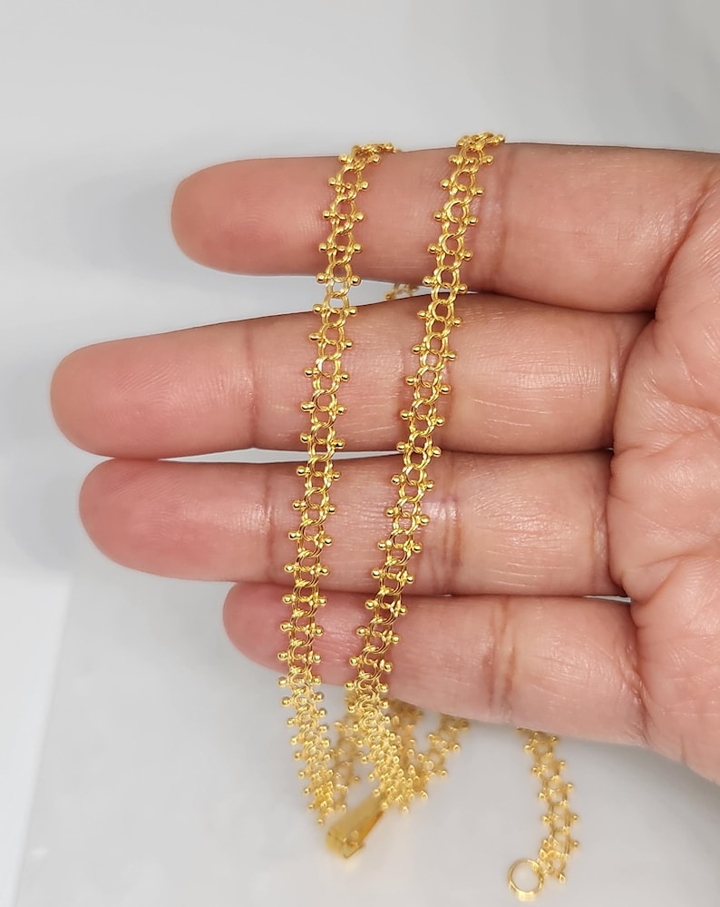 Collana in filigrana in oro giallo 10 carati, collana a maglie spagnole in oro, collana a palline in oro, gioielli a palline in oro, cavigliera a palline in oro, gioielli delle Indie Occidentali immagine 9