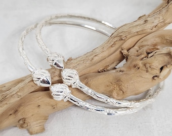 925 GENUINE Sterling Silver Cone Head Bangles, Silver Hand Carved Bangles, Island Bangles, West Indian Jewelry, Adult Silver Bangles