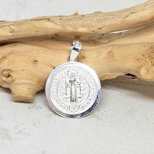925 GENUINE Sterling Silver Medallion Charm, St. Benedict Medal Charm, Silver Religious Charm, Catholic Gift, Gift for Mom, 18mm diameter