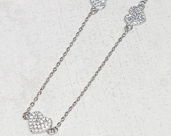 925 GENUINE Sterling Silver Charm Anklet, Silver Heart Anklet, Silver Ladies Anklet, Heart Jewelry, Anklet Jewelry, Gift for her, 9-10" long