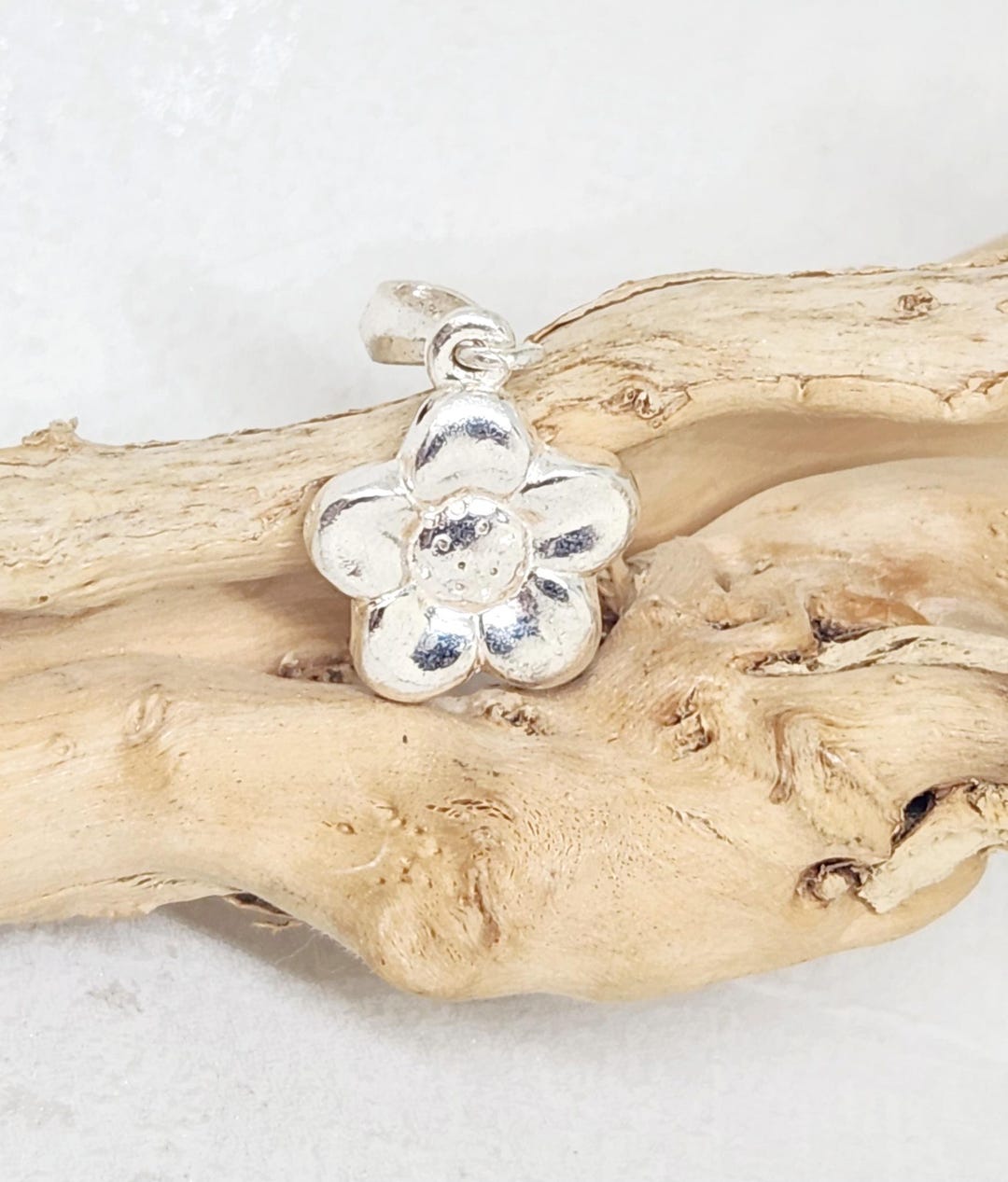 925 GENUINE STERLING SILVER Flower Charm, Silver Puffy Flower Pendant ...