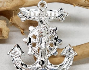 925 Echt Sterling Silber Groß Anker Anhänger, Silber Kruzifix Anhänger, religiöse Charme, Nautische Charme, männliche Schmuck, 1,5 "x 1,3"