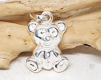925 Genuine Sterling Silver Puffy Bear Charm, Silver Teddy Bear Pendant, Semi-Dimensional Bear, Gift for Child, Teddy Bear Jewelry, 20x15MM