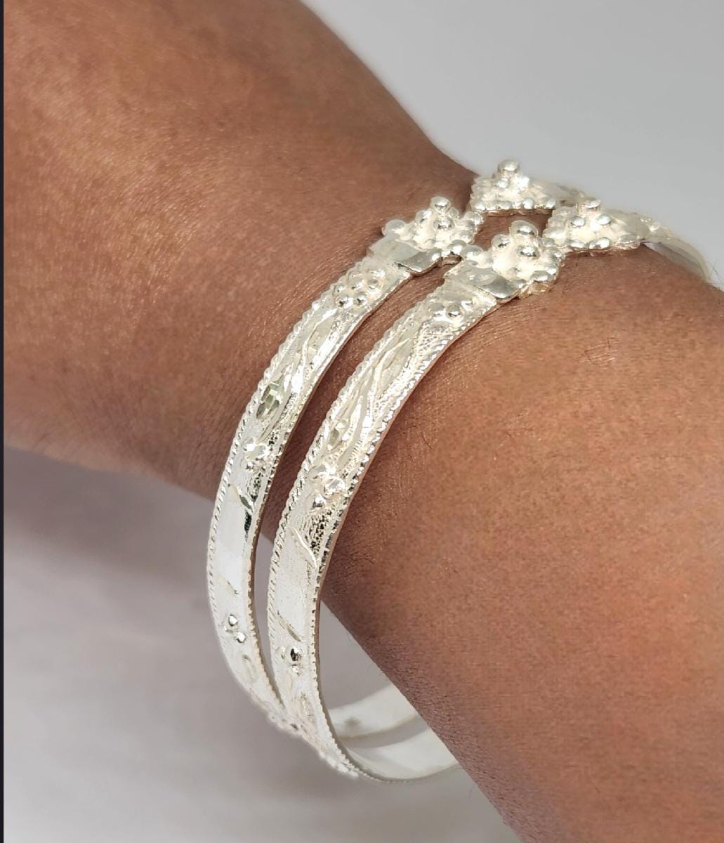 925 GENUINE Sterling Silver Flat Bangles, Grape Head Bracelets