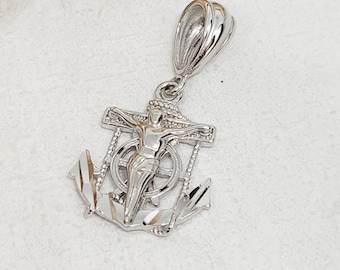 925 Echt Sterling Silber Klein Anker Anhänger, Silber Kruzifix Anhänger, religiöse Charme, Nautische Charme, Jungen Schmuck, 17 mm x 17 mm