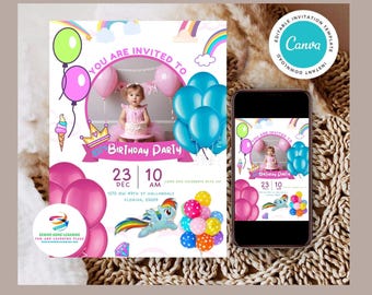 My Little Pony Birthday Invitation, Editable Canva Template (Digital)