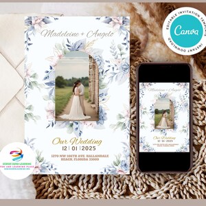 Faire-part de mariage modifiable, faire-part à télécharger instantanément, imprimable à la maison, papier cartonné 5 x 7, modifiable pour notre mariage.