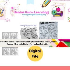 Digital File of Mac Shortcut Sticker - Shortcut Printable - Word/Excel Guide Keyboard Laptop Shortcuts Stickers for MacBook Digital File