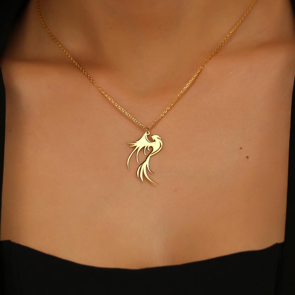 925 Silver Phoenix Necklace, Fire Bird Necklace, Dainty Silver Phoenix Jewelry, Geometric Phoenix Pendant, Bird Silver Necklace