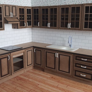 Miniature kitchen 1:12th scale miniature Dolls House Kitchen. This is a DIY kit and has working doors.
