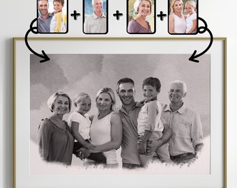 Merge Photo into Painting Combine Photos Custom Family Portrait Add Person To Photo Loss of Loved One.