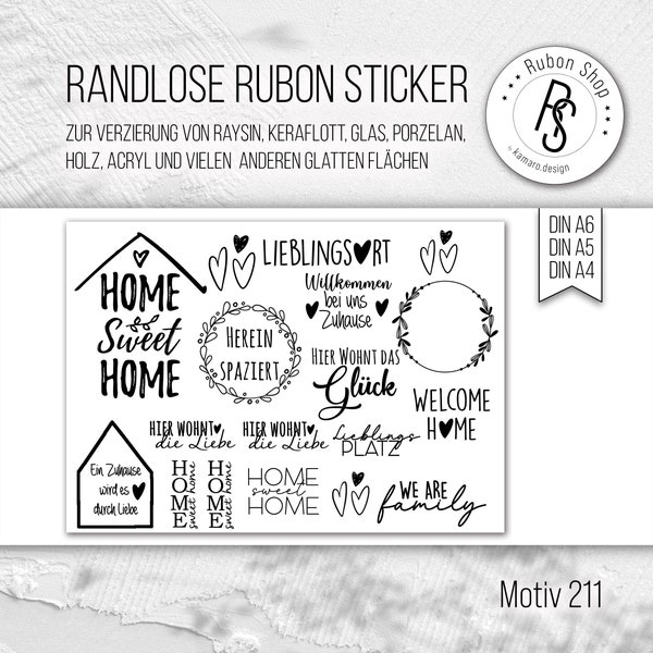 Rimless rub-on sticker M211 Home sweet home, at home for decorating Raysin, plaster, concrete, Keraflott and many other smooth surfaces