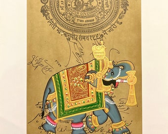 インドの細密画：紙に描かれた象の複合動物アート - Etsy 日本
