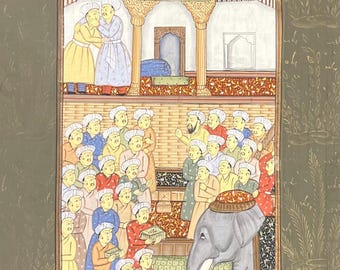 ムガル帝国皇帝シャー・ジャハーンの細密画：王宮美術（8.5x11インチ