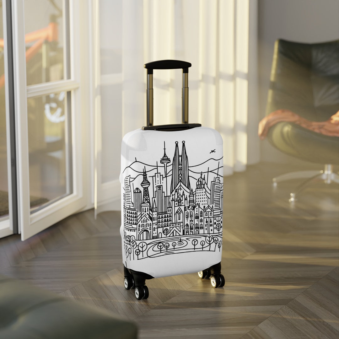 Stylish Protective Suitcase Cover Barcelona Skyline Cubist Style Design