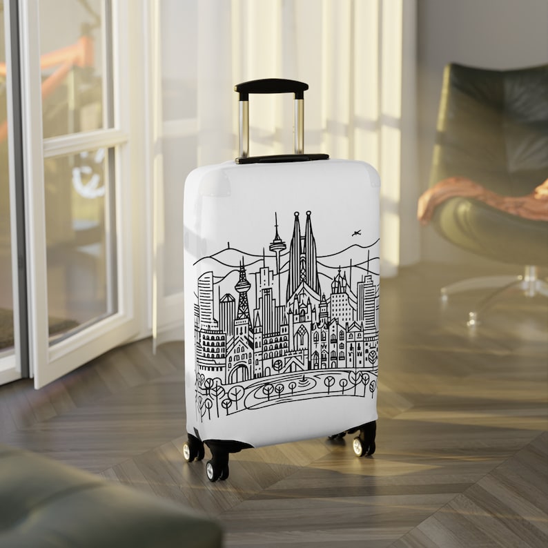 Stylish Protective Suitcase Cover Barcelona Skyline Cubist Style Design