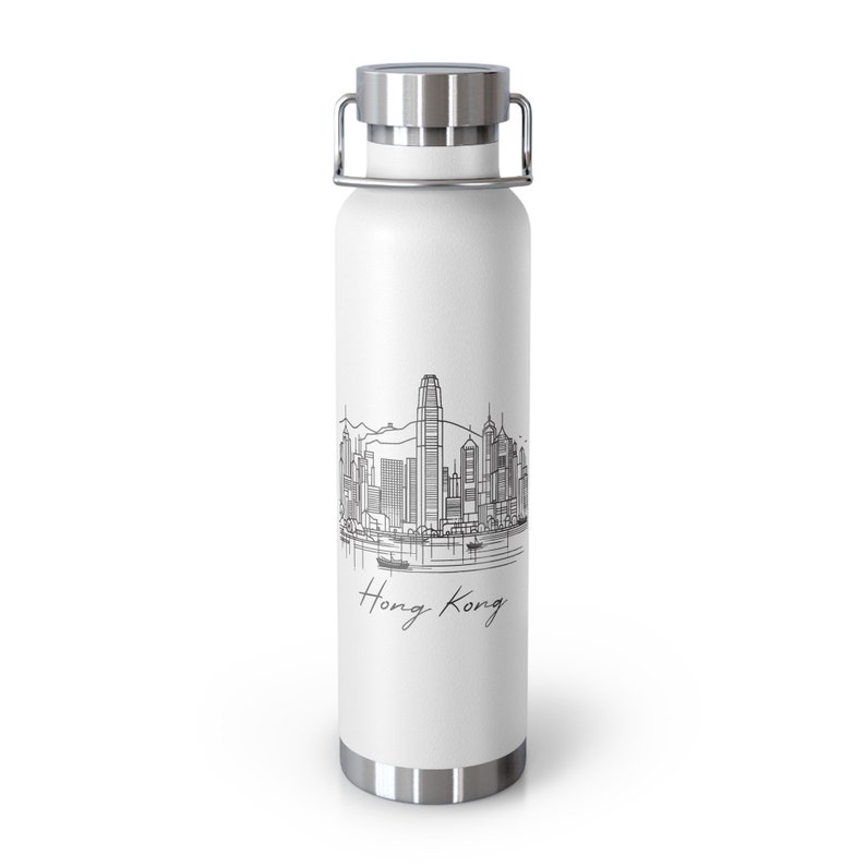 Reusable Metal Water Bottle Hong Kong City Skyline Cubist Design 22oz