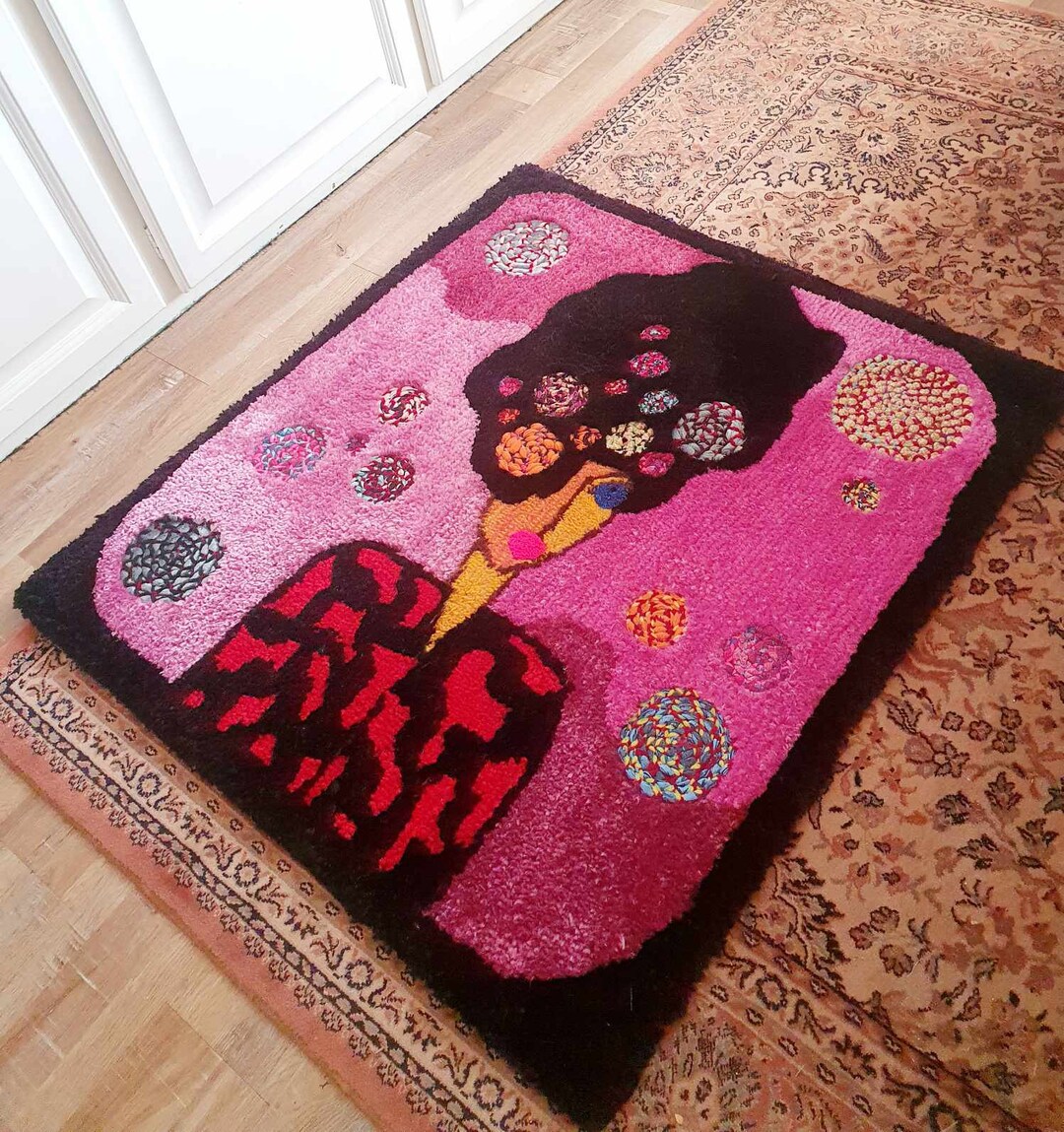 Pink Rug Tuftitng Pink Tufting Rug the Woman With Flowers - Etsy Australia