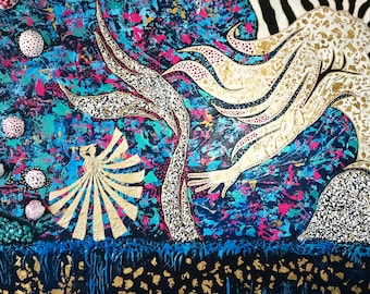 Mermaid painting Acrylic and mixed media on big canvas