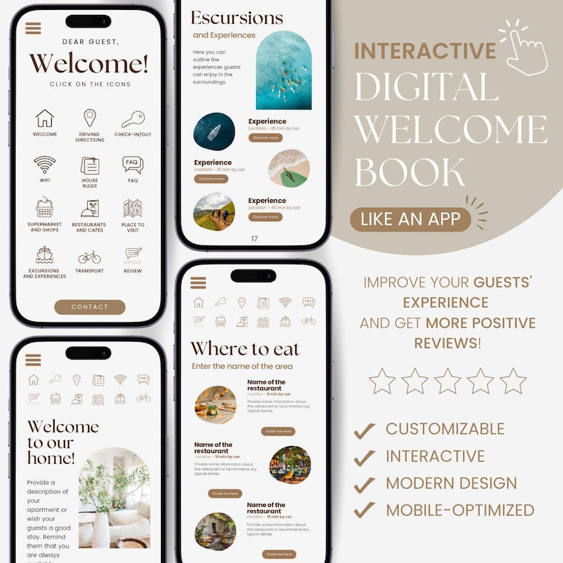Airbnb Welcome Book Digital Interactive Mobile Template, Editable Guest ...