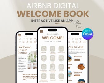 Digital Airbnb Welcome Book Template Airbnb Host Template Canva, Airbnb guest book template, Mobile House Guide Book, Vacation Rental VRBO