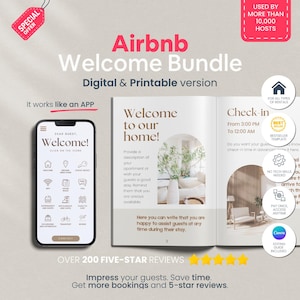 Airbnb Welcome Book Template Canva Host Bundle Kit, Interactive Digital Welcome Book Mobile & Printable Guidebook Host Template Welcome Pack