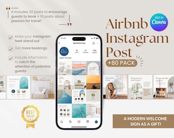 Modèle Instagram Airbnb pour médias sociaux, publications Canva, modèle IG d'hôte modifiable, messages IG mobiles de location de vacances Instagram à court terme VRBO