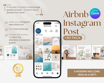 Szablony postów w mediach społecznościowych Airbnb na Instagram Facebook, zestaw treści do mediów społecznościowych Airbnb, szablon Canva dla postów Airbnb VRBO STR